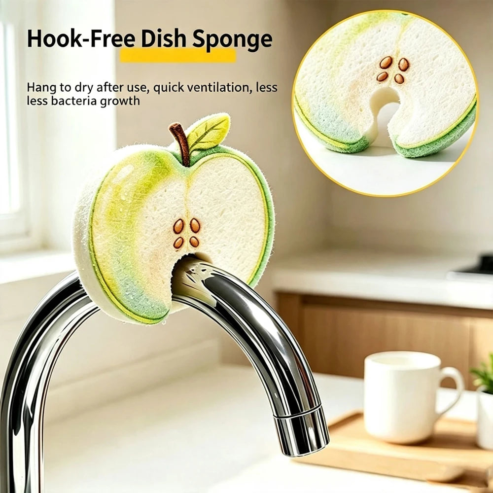 Hook-Free Apple Faucet Sponge | Quick-Dry Kitchen Scrubber